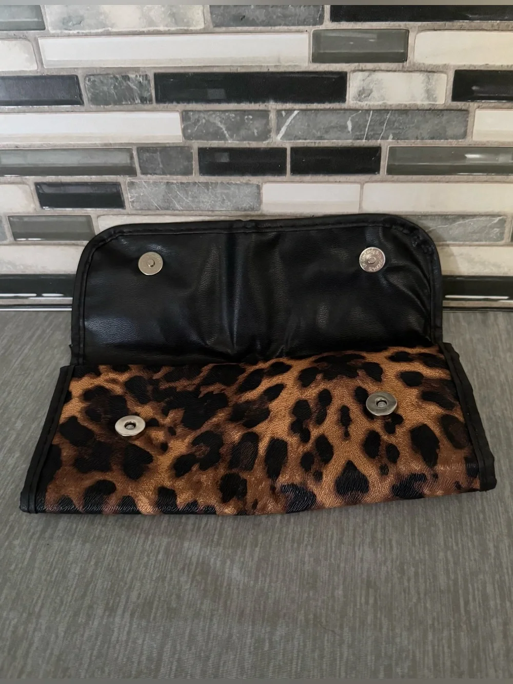 Leopard Print Travel Roll-Up Makeup Brush Organizer Case